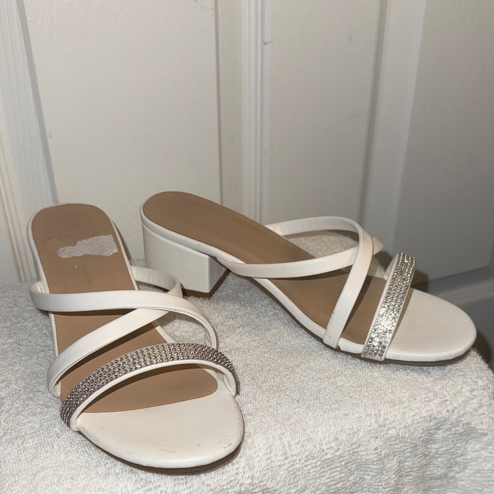 Elegant White Strappy Heels with Rhinestone Accents